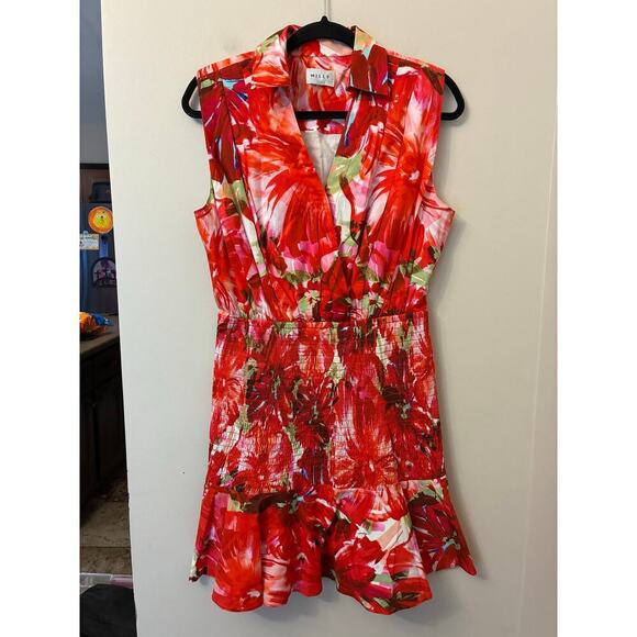 Milly Nora Brushstroke Floral Poplin Dress Red Size 6 - Picture 1 of 7